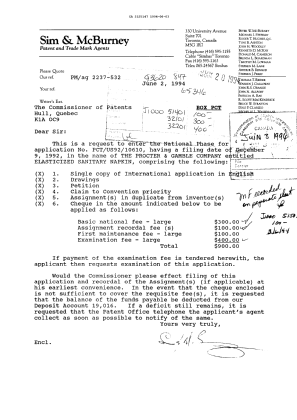 Canadian Patent Document 2125147. National Entry Request 19940603. Image 1 of 5