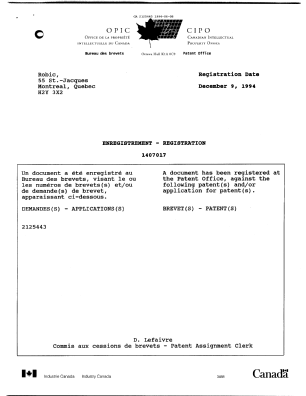 Document de brevet canadien 2125443. Correspondance de la poursuite 19940608. Image 1 de 8