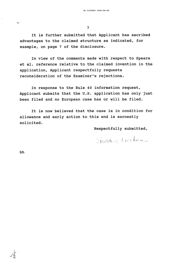 Canadian Patent Document 2125609. Prosecution Correspondence 19950609. Image 3 of 3