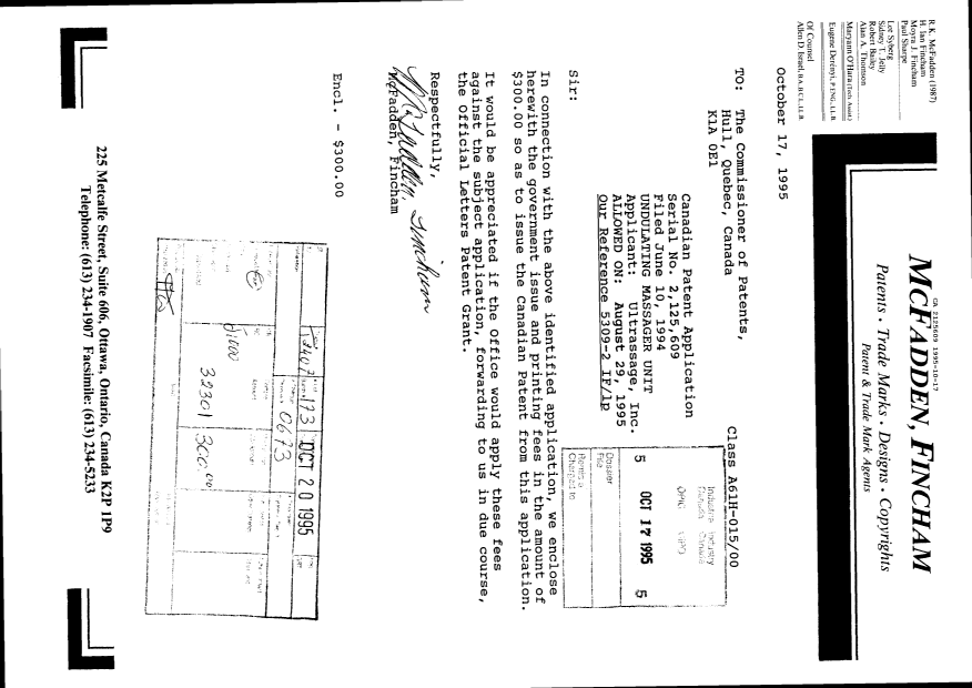 Canadian Patent Document 2125609. Correspondence Related to Formalities 19951017. Image 1 of 1