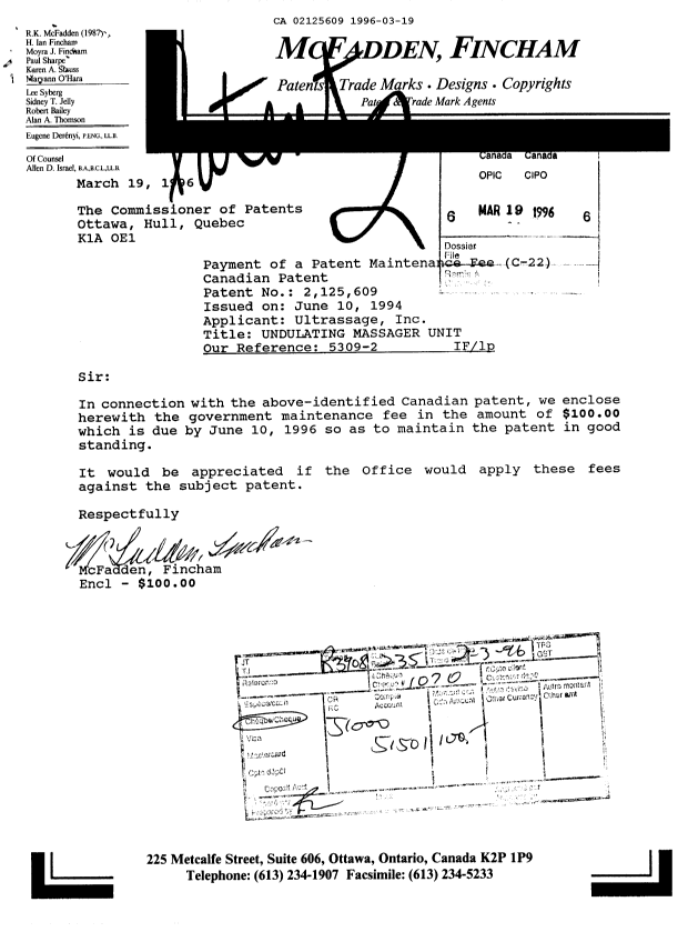 Document de brevet canadien 2125609. Taxes 19960319. Image 1 de 1