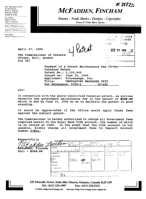 Document de brevet canadien 2125609. Taxes 19980427. Image 1 de 1