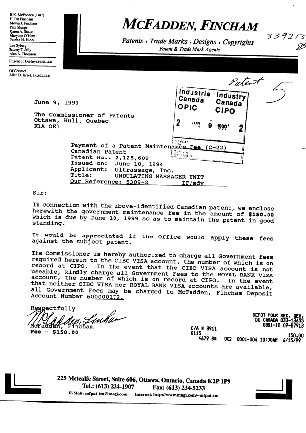 Document de brevet canadien 2125609. Taxes 19990609. Image 1 de 1