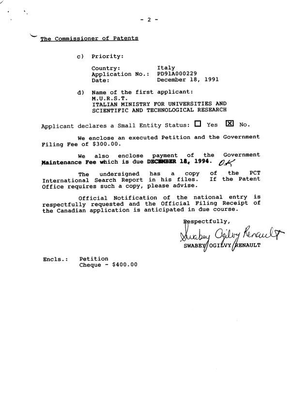 Document de brevet canadien 2126085. Cession 19940616. Image 2 de 10