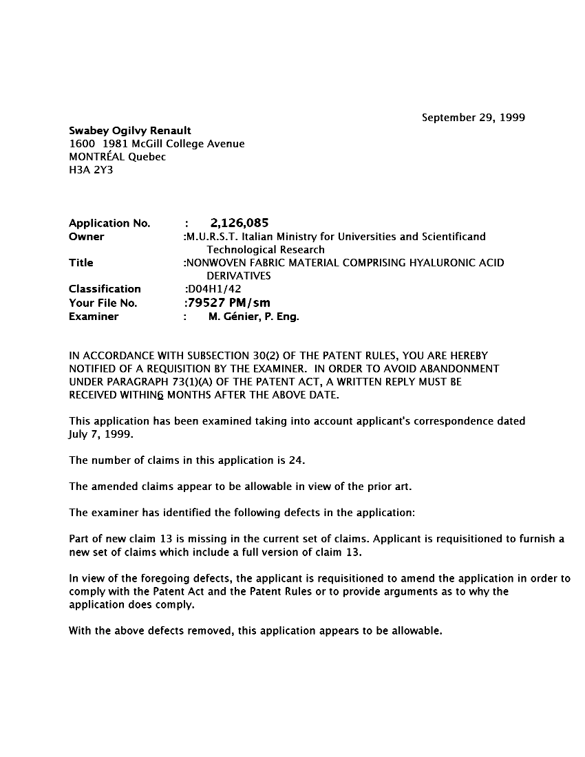 Document de brevet canadien 2126085. Poursuite-Amendment 19990929. Image 1 de 2