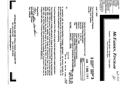 Canadian Patent Document 2126150. Fees 20020607. Image 1 of 1