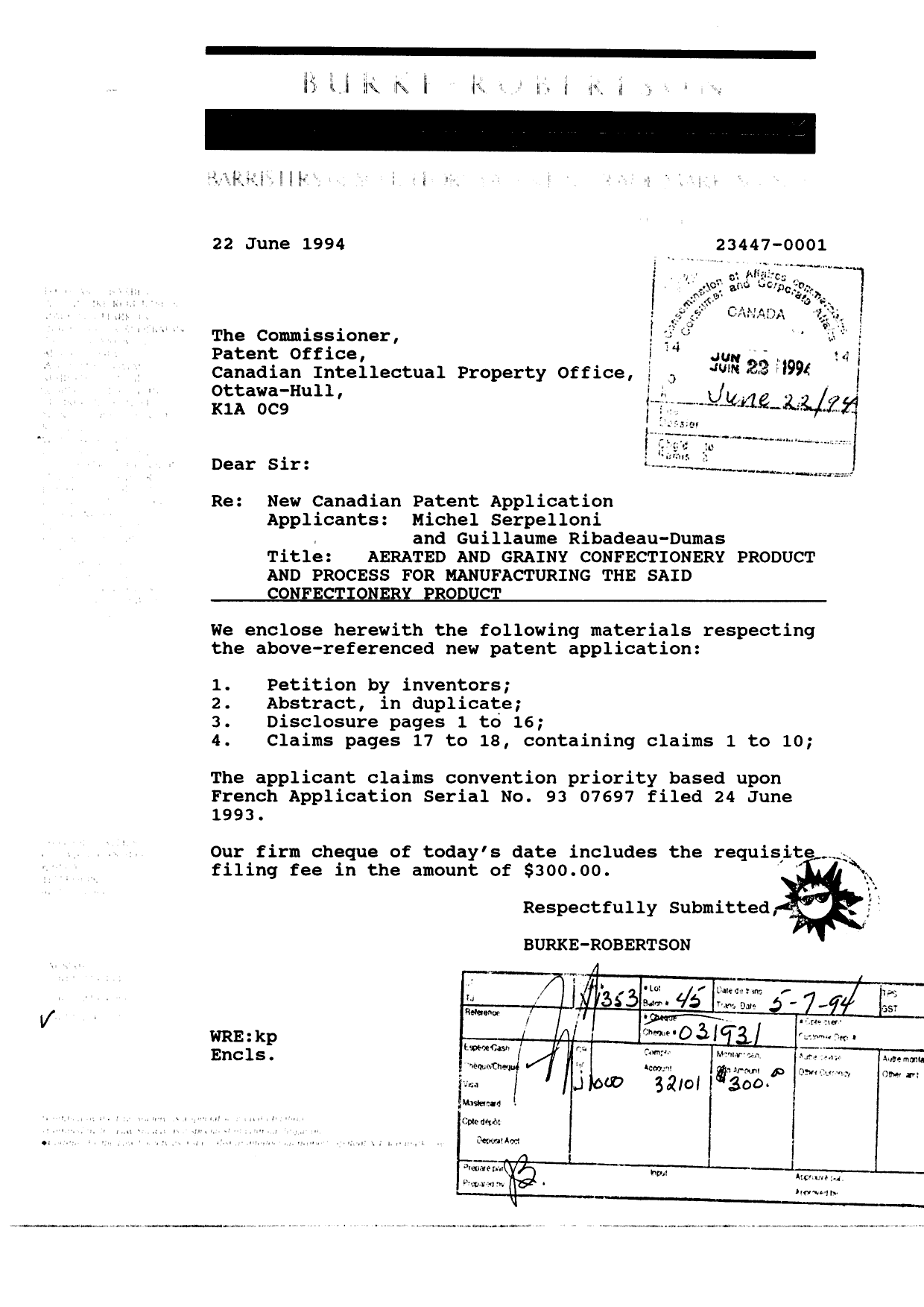 Document de brevet canadien 2126483. Cession 19940622. Image 1 de 8