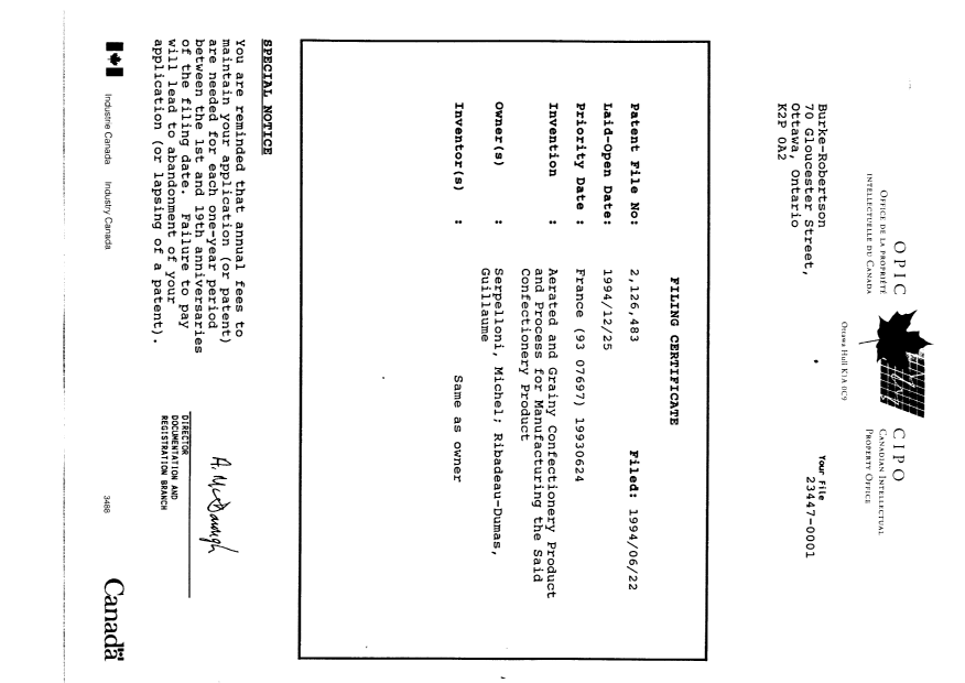Canadian Patent Document 2126483. Assignment 19940622. Image 8 of 8