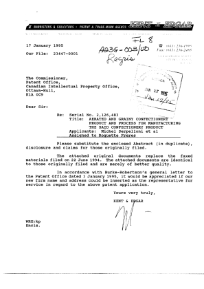 Document de brevet canadien 2126483. Correspondance 19950117. Image 1 de 20