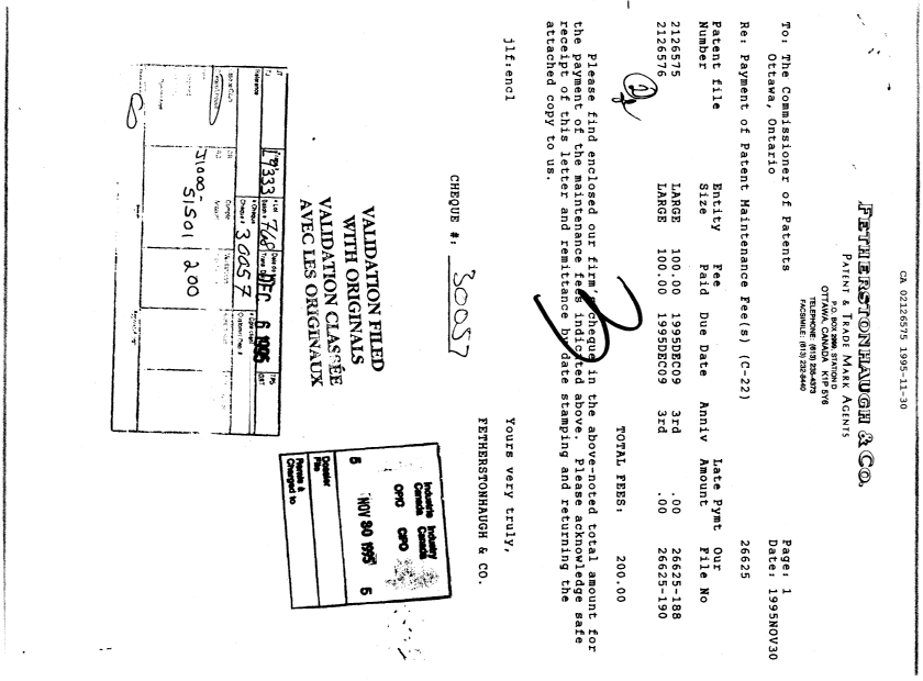 Document de brevet canadien 2126575. Taxes 19951130. Image 1 de 1