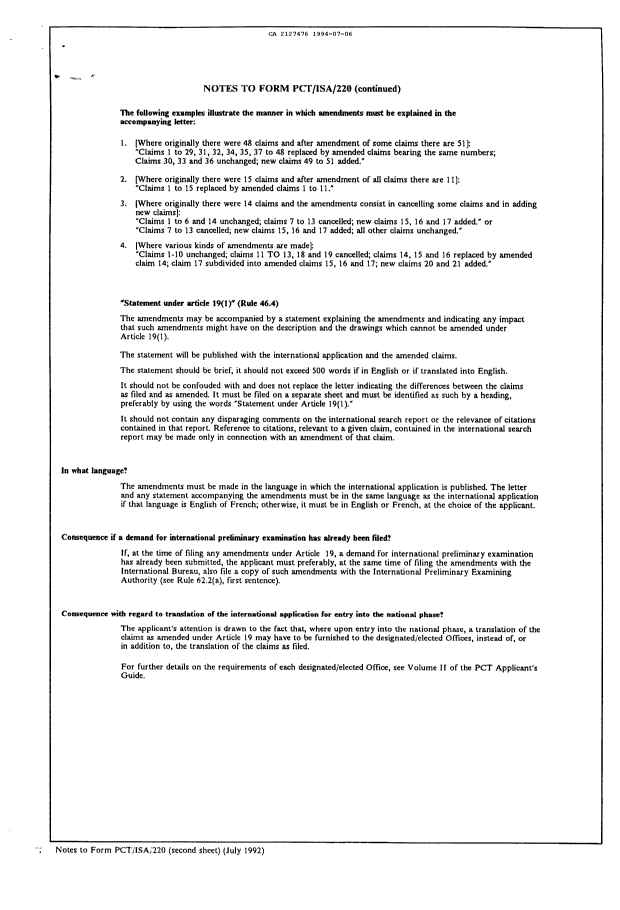 Document de brevet canadien 2127476. Rapport d'examen préliminaire international 19940706. Image 9 de 10
