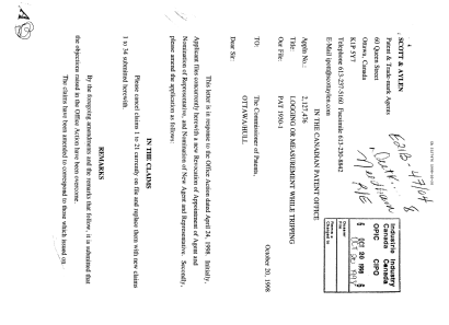 Document de brevet canadien 2127476. Correspondance de la poursuite 19981020. Image 1 de 2