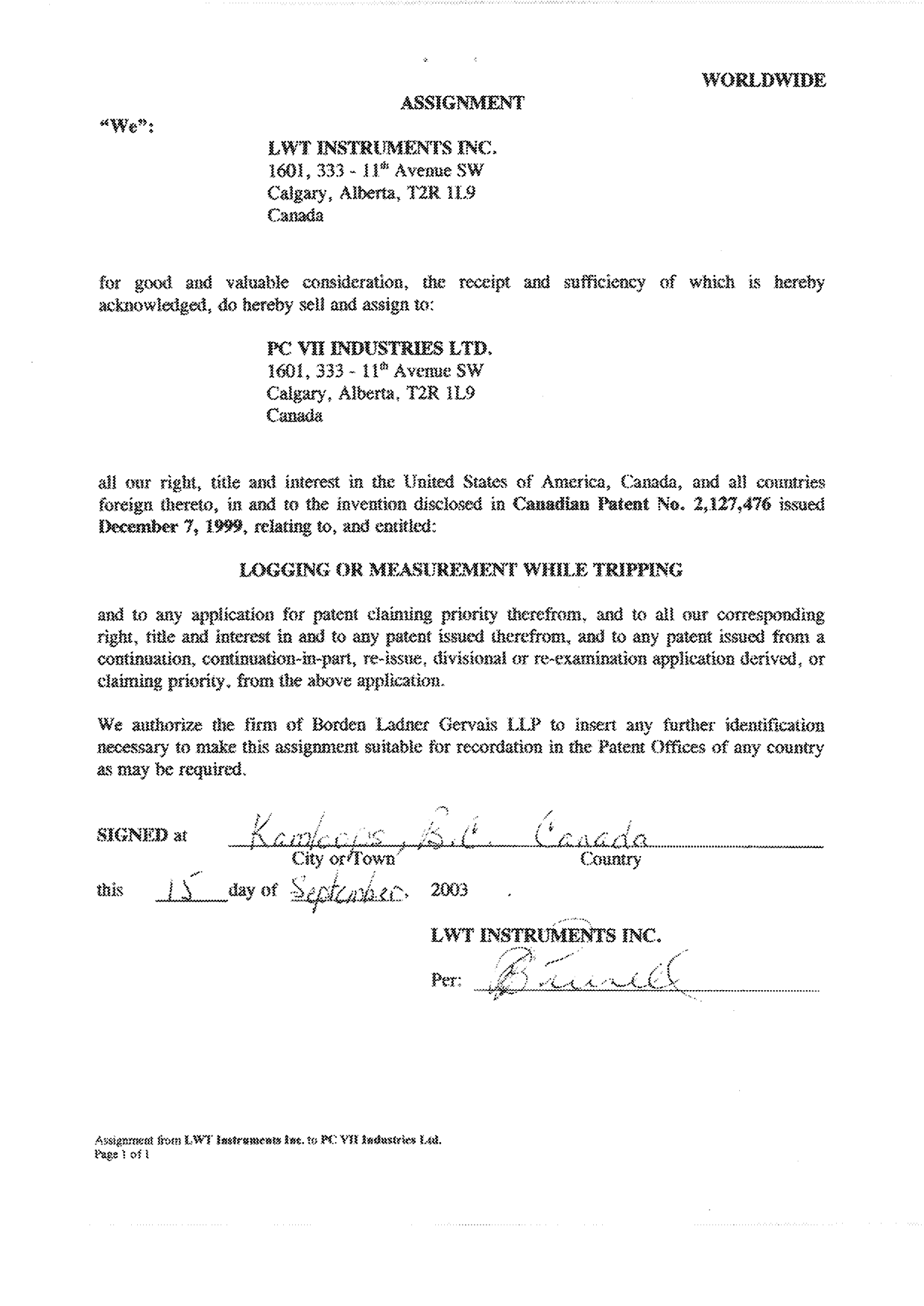 Document de brevet canadien 2127476. Cession 20031027. Image 3 de 3