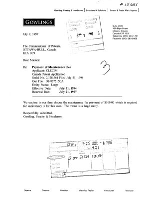 Document de brevet canadien 2128564. Taxes 19970707. Image 1 de 1