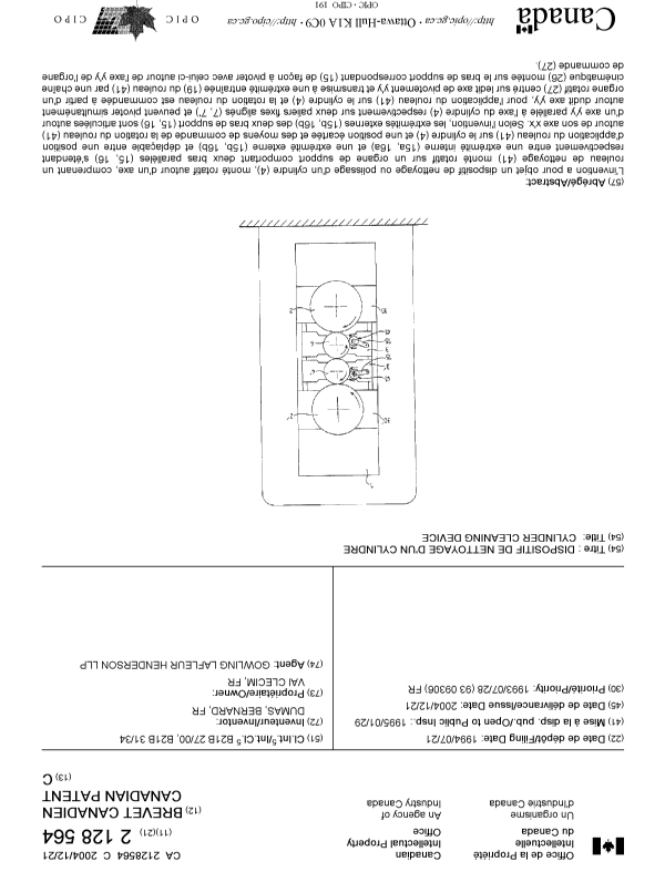 Canadian Patent Document 2128564. Cover Page 20041118. Image 1 of 1