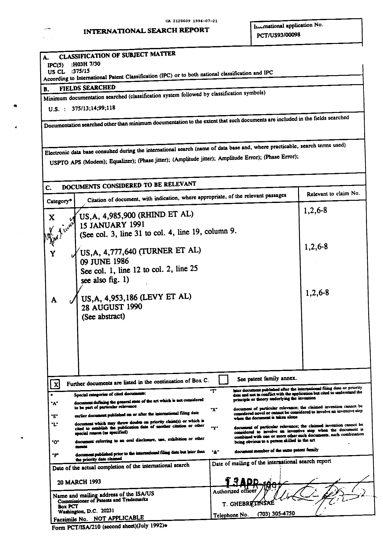 Document de brevet canadien 2128609. Rapport d'examen préliminaire international 19940721. Image 1 de 13