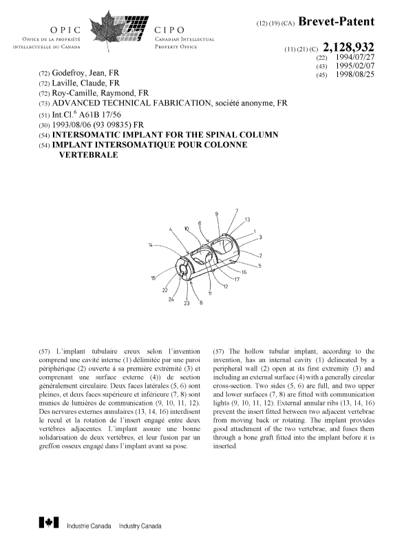 Canadian Patent Document 2128932. Cover Page 19980811. Image 1 of 1