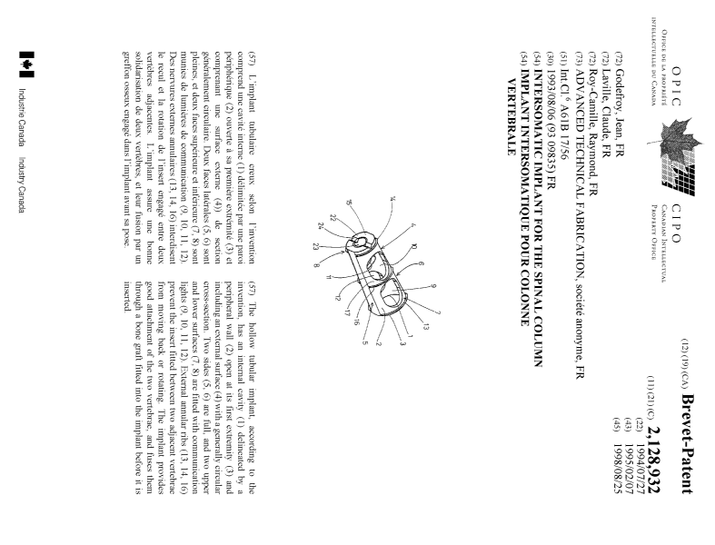 Document de brevet canadien 2128932. Page couverture 19980811. Image 1 de 1