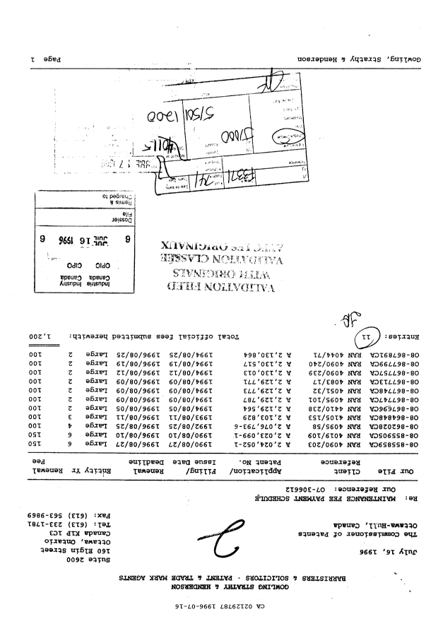 Document de brevet canadien 2129787. Taxes 19960716. Image 1 de 1