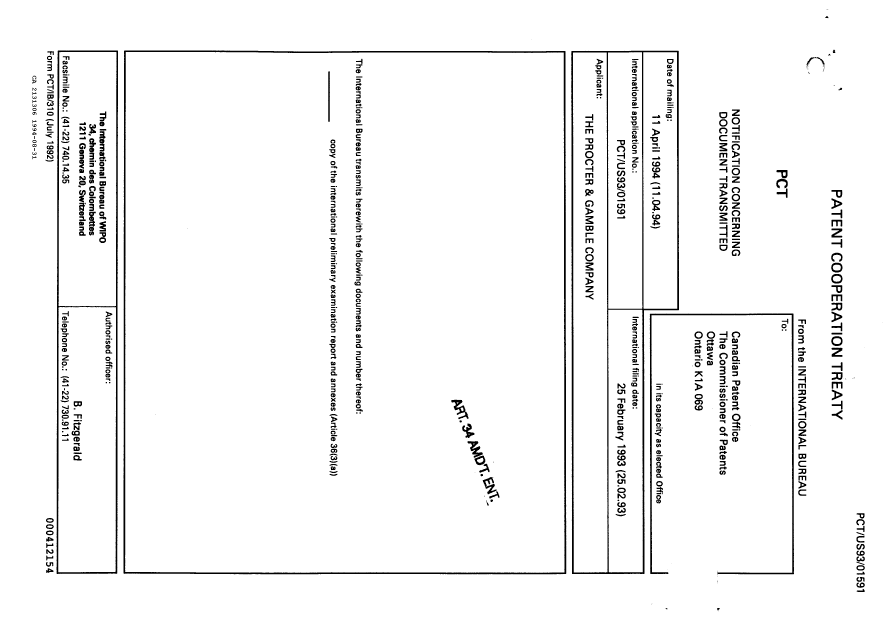 Document de brevet canadien 2131306. Rapport d'examen préliminaire international 19940831. Image 1 de 15