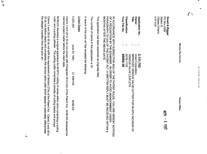 Document de brevet canadien 2131702. Correspondance de la poursuite 19971104. Image 1 de 2