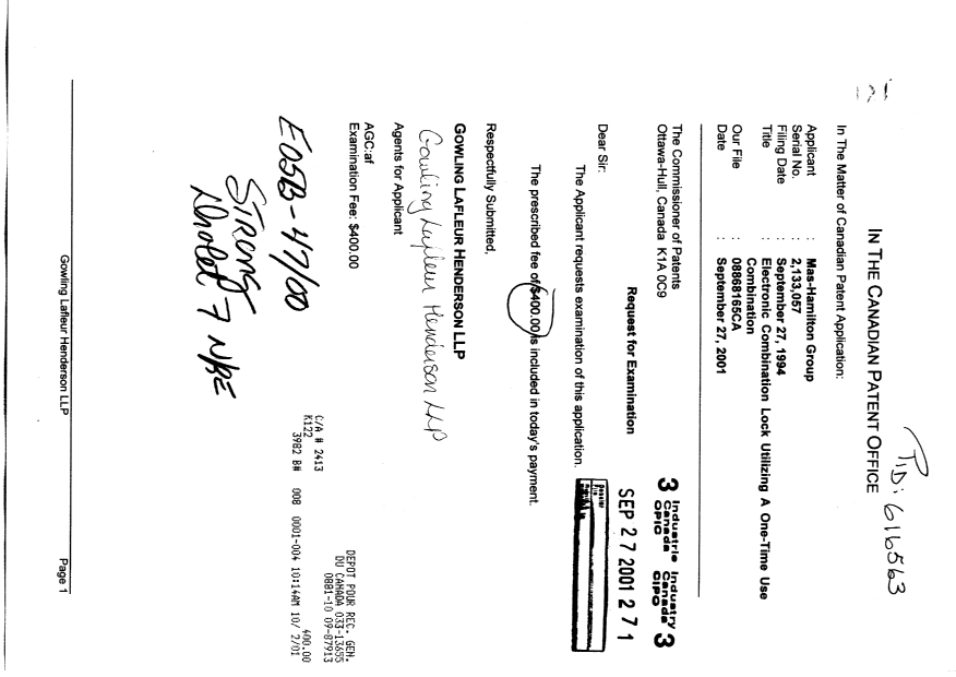 Document de brevet canadien 2133057. Poursuite-Amendment 20010927. Image 1 de 1
