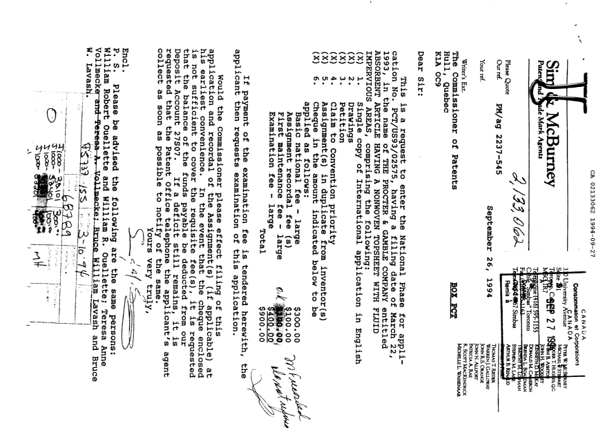 Canadian Patent Document 2133062. Fees 19940927. Image 1 of 1