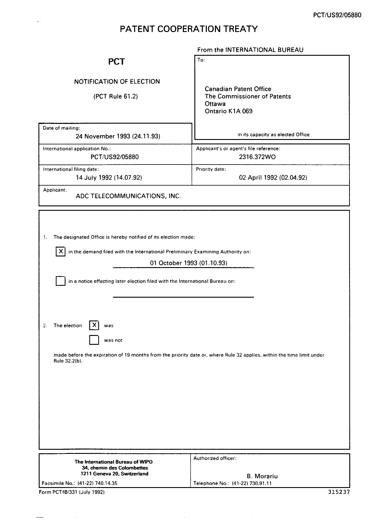 Document de brevet canadien 2133304. PCT 19940929. Image 22 de 22