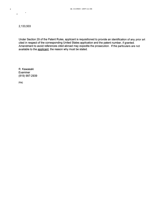 Document de brevet canadien 2133503. Demande d'examen 19971104. Image 2 de 2