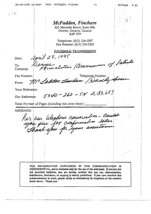 Canadian Patent Document 2133687. Correspondence 19941125. Image 29 of 30