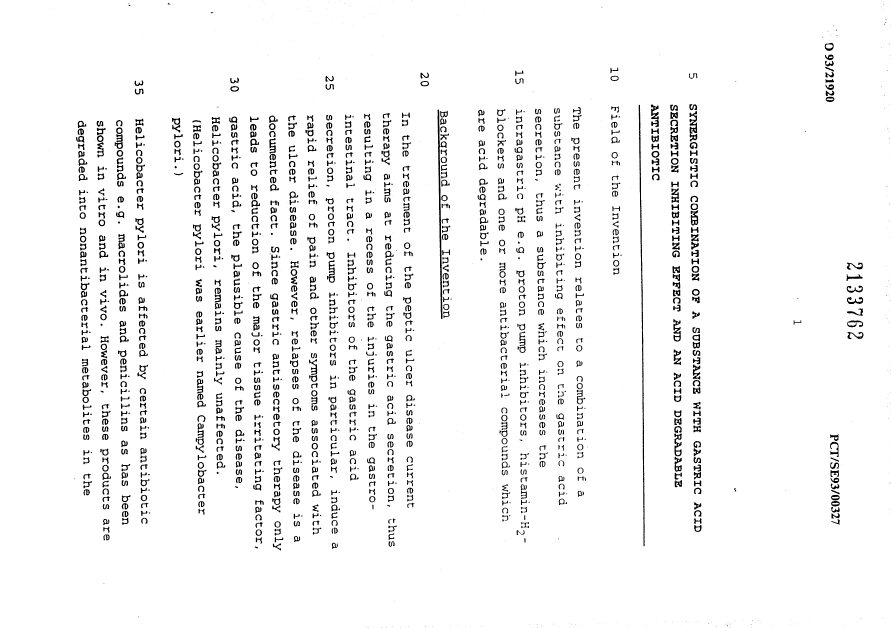 Document de brevet canadien 2133762. Description 19941204. Image 1 de 21