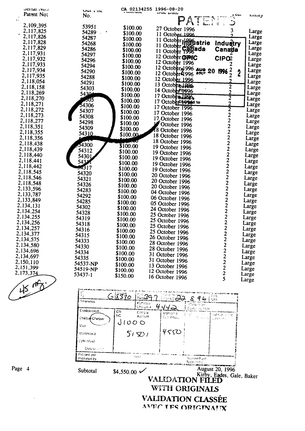 Document de brevet canadien 2134255. Taxes 19960820. Image 1 de 1