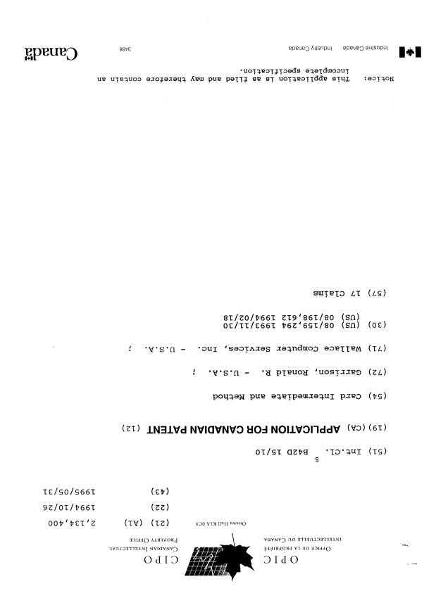 Document de brevet canadien 2134400. Page couverture 19941214. Image 1 de 1