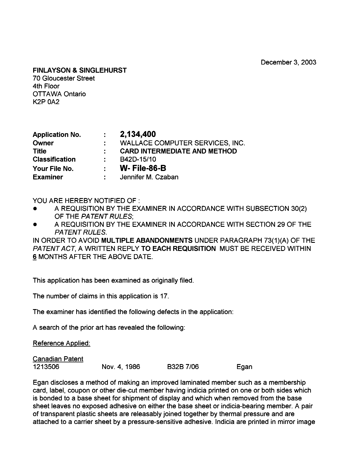 Document de brevet canadien 2134400. Poursuite-Amendment 20021203. Image 1 de 3