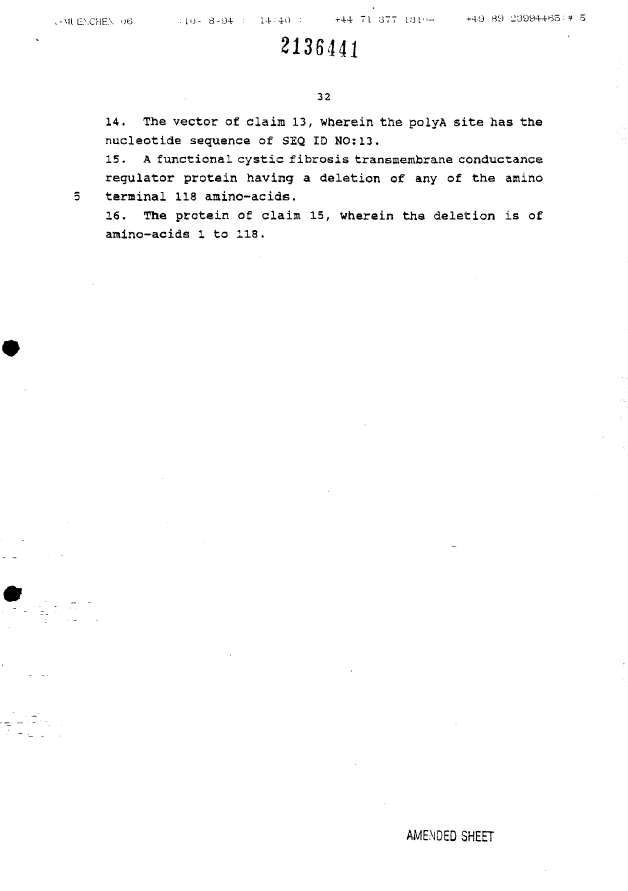 Document de brevet canadien 2136441. Revendications 19951104. Image 2 de 2