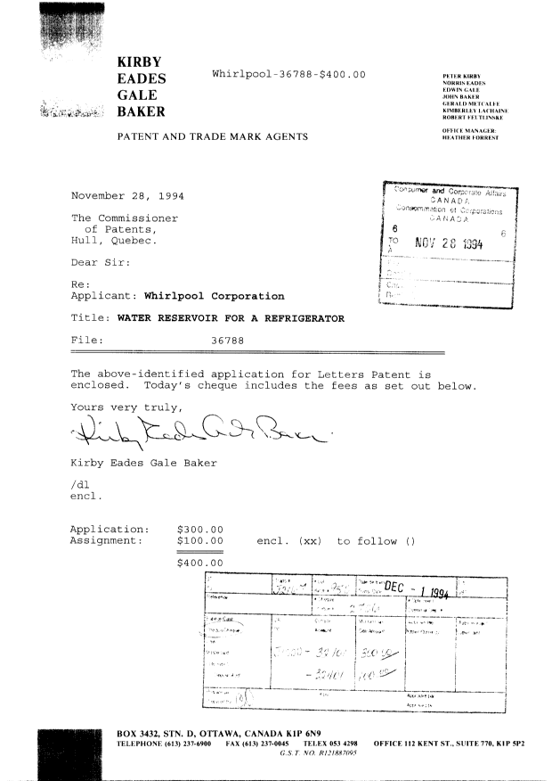 Document de brevet canadien 2136802. Cession 19941128. Image 1 de 8