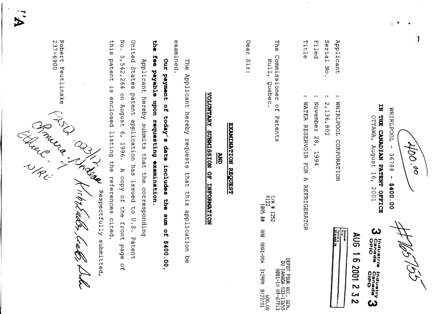 Canadian Patent Document 2136802. Prosecution-Amendment 20010816. Image 1 of 1