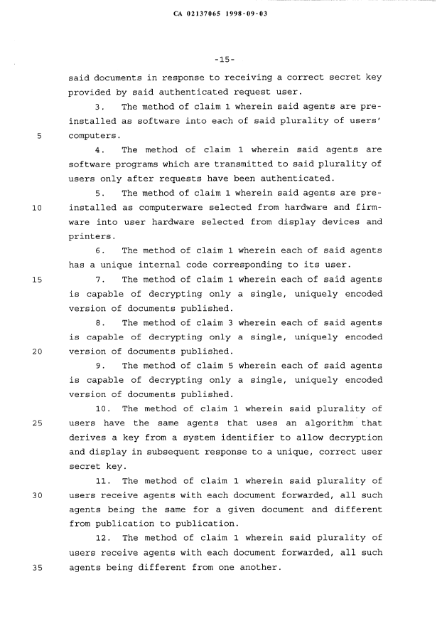 Document de brevet canadien 2137065. Revendications 19980903. Image 2 de 5