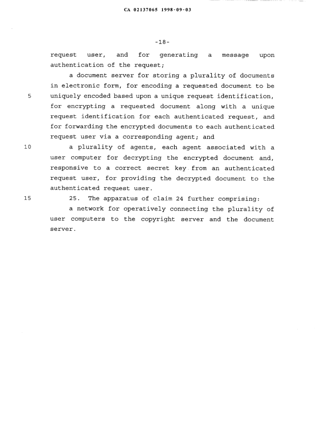Document de brevet canadien 2137065. Revendications 19980903. Image 5 de 5