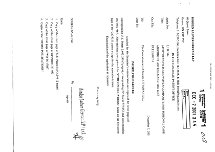 Canadian Patent Document 2138584. Prosecution-Amendment 20011207. Image 1 of 1