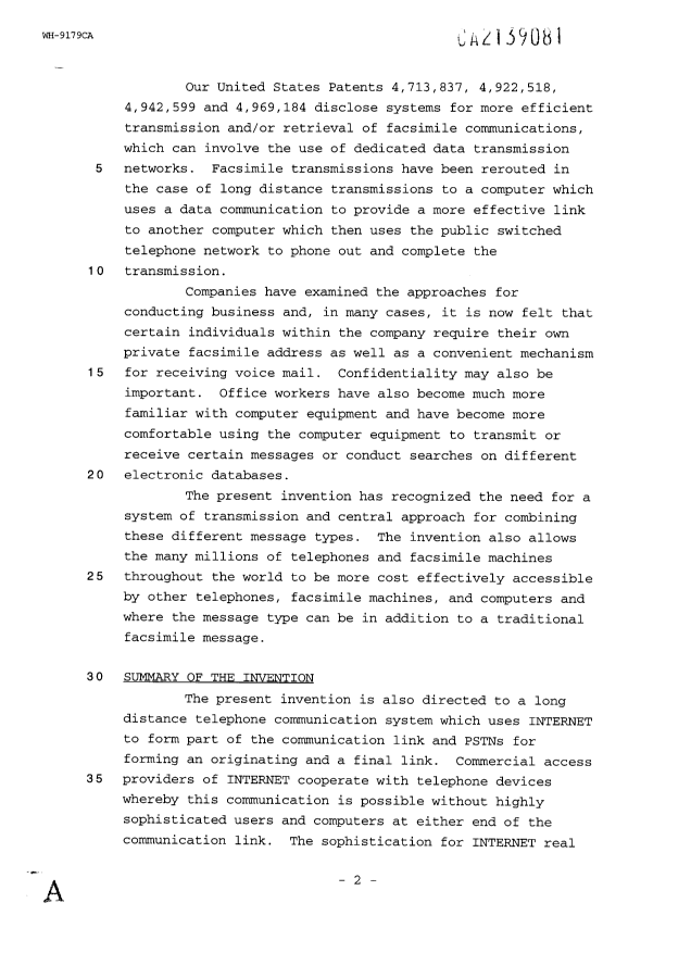 Canadian Patent Document 2139081. Description 19960624. Image 2 of 21
