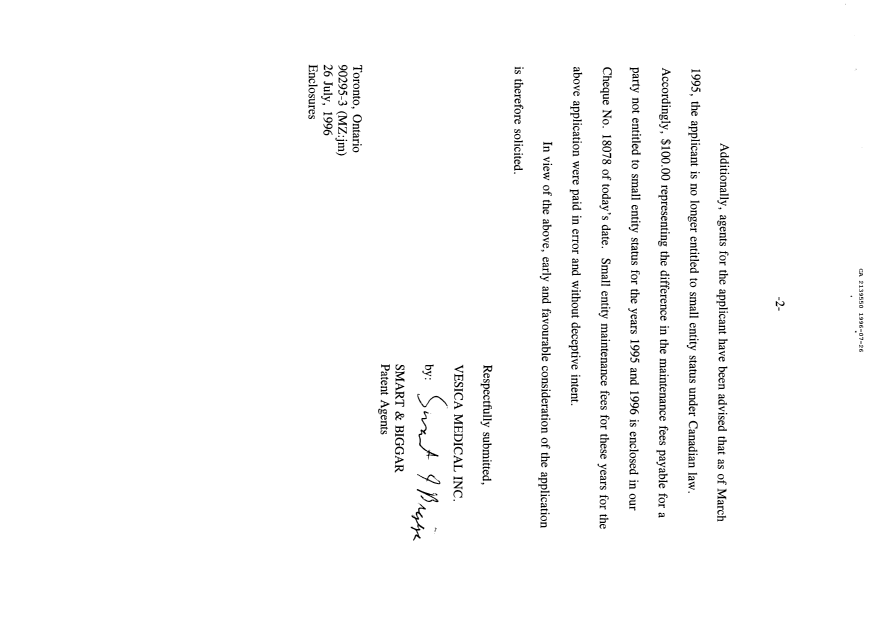 Canadian Patent Document 2139550. Prosecution Correspondence 19960726. Image 1 of 2