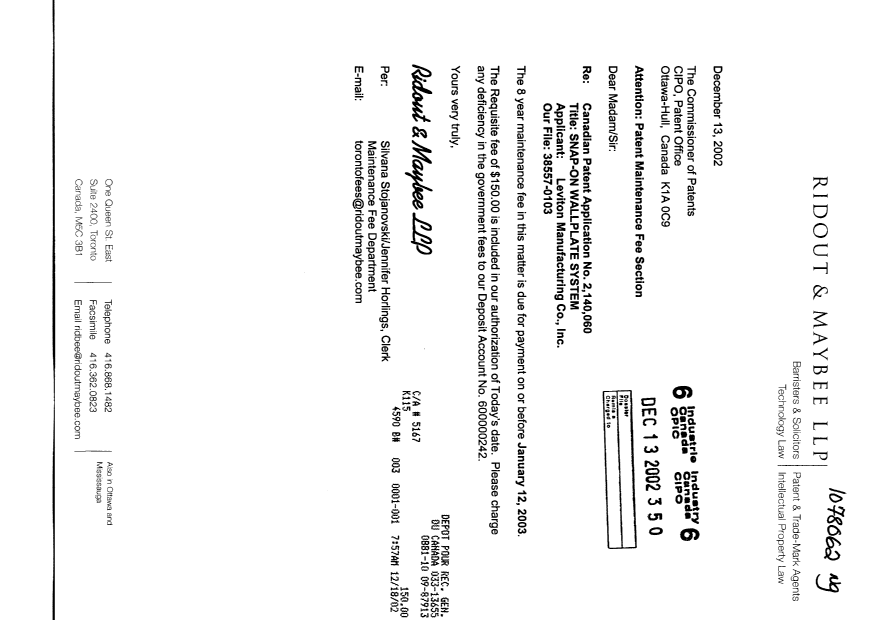 Document de brevet canadien 2140060. Taxes 20021213. Image 1 de 1