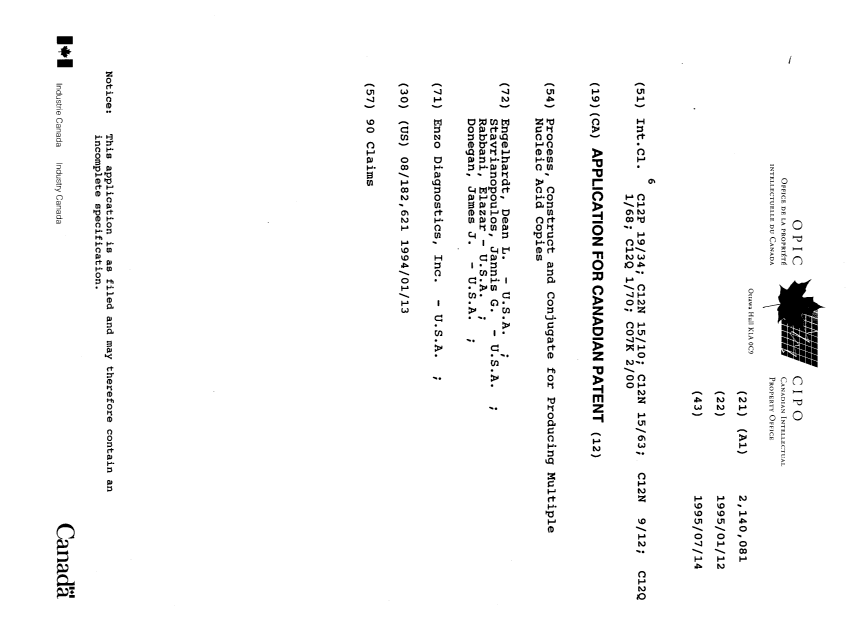 Document de brevet canadien 2140081. Page couverture 19950907. Image 1 de 1
