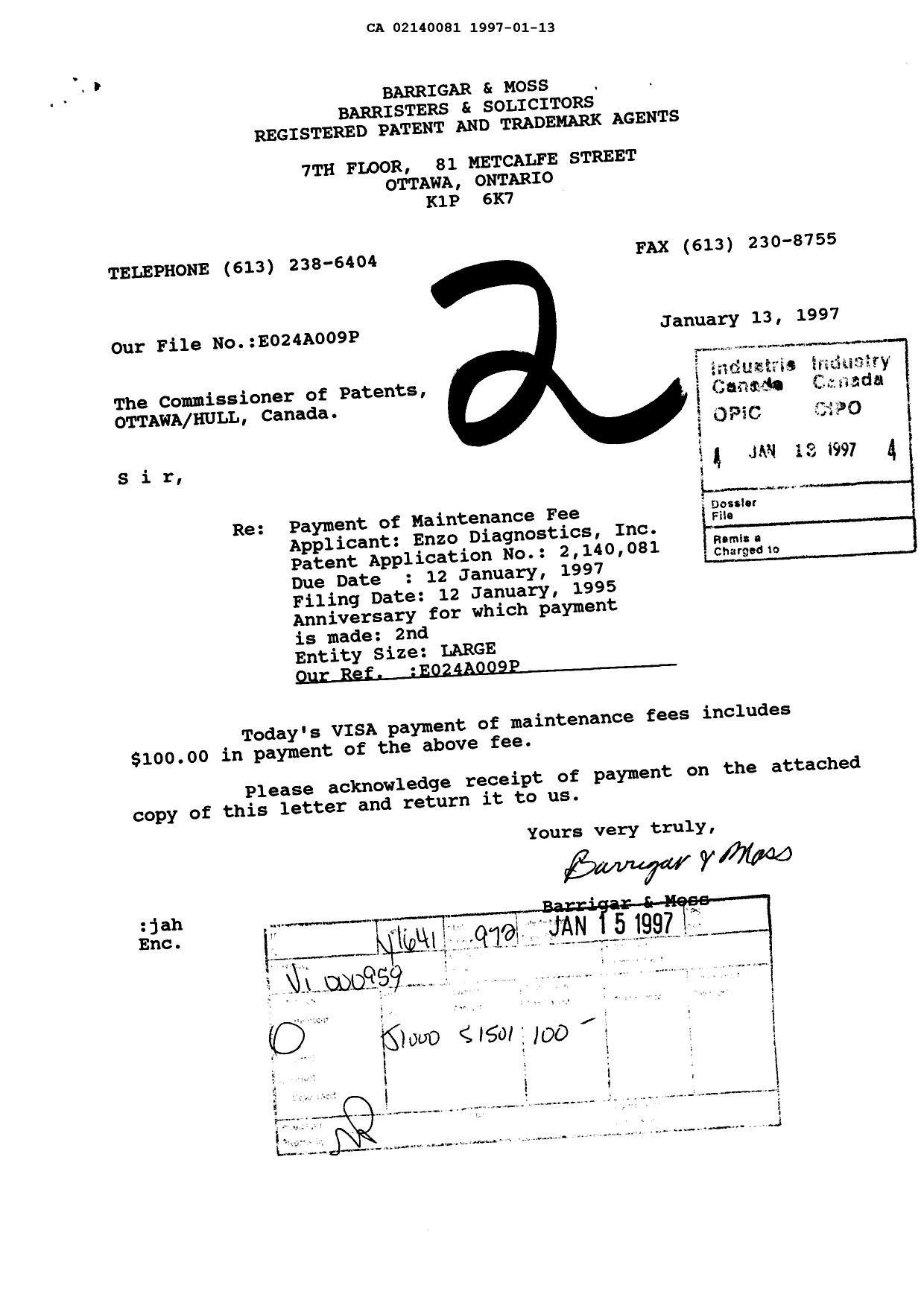 Document de brevet canadien 2140081. Taxes 19970113. Image 1 de 1