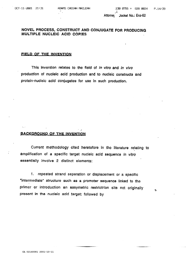 Canadian Patent Document 2140081. Description 20011011. Image 1 of 63