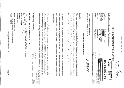Canadian Patent Document 2140955. Correspondence 20020719. Image 1 of 1