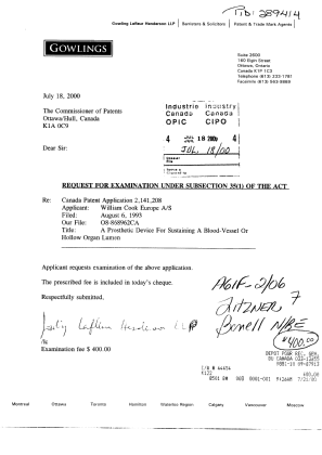 Canadian Patent Document 2141208. Prosecution-Amendment 20000718. Image 1 of 5