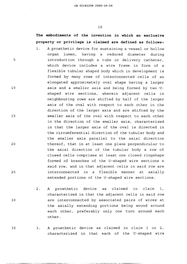 Document de brevet canadien 2141208. Revendications 20001026. Image 1 de 2