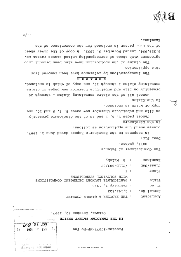 Canadian Patent Document 2141822. Prosecution Correspondence 19971030. Image 1 of 2